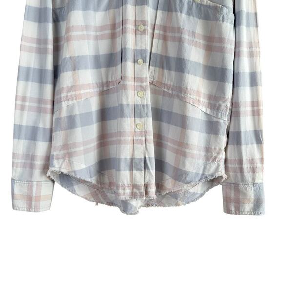 Free People Loveland Plaid Button Down Shirt Top White Pastel Pink Blue, Size XS - Picture 6 of 13